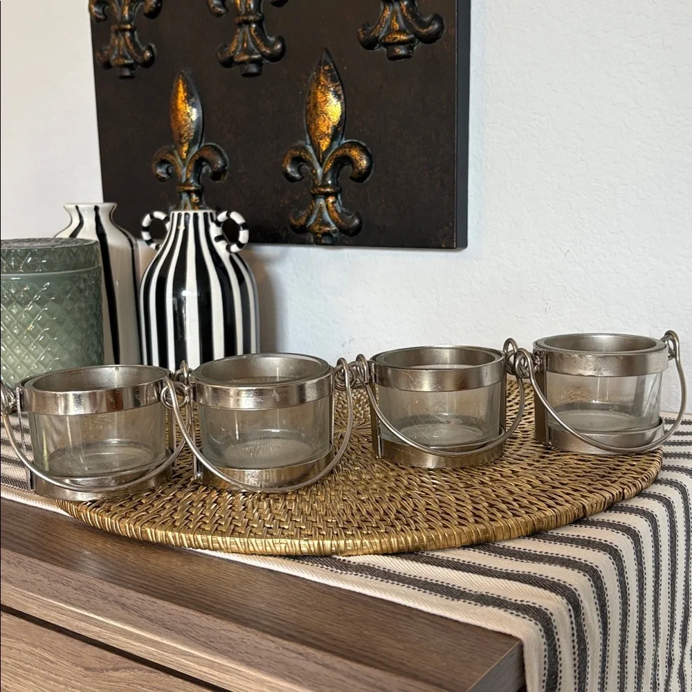 Vintage 2006 Target Metal And Glass Tea Light Candleholders, Set Of 4
